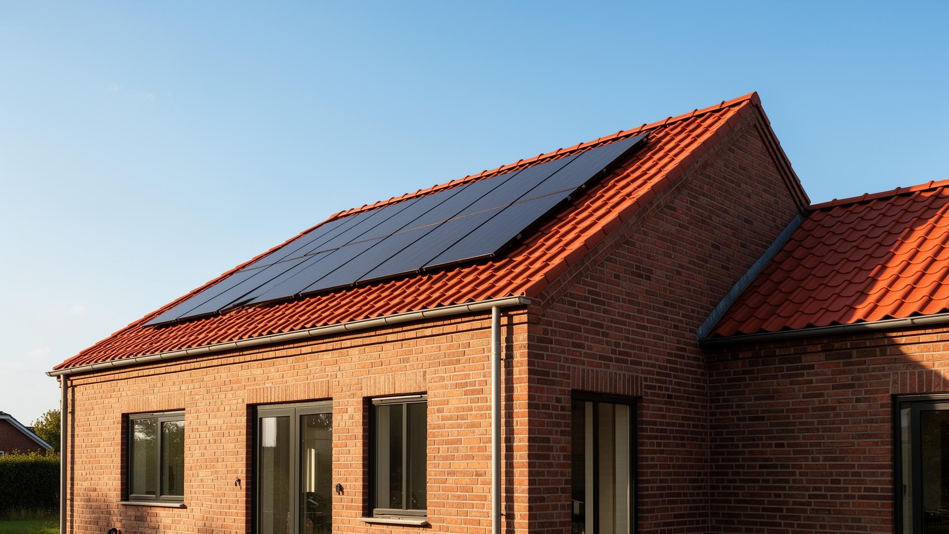 Dansk parcelhus med rødt teglstenstag og solceller